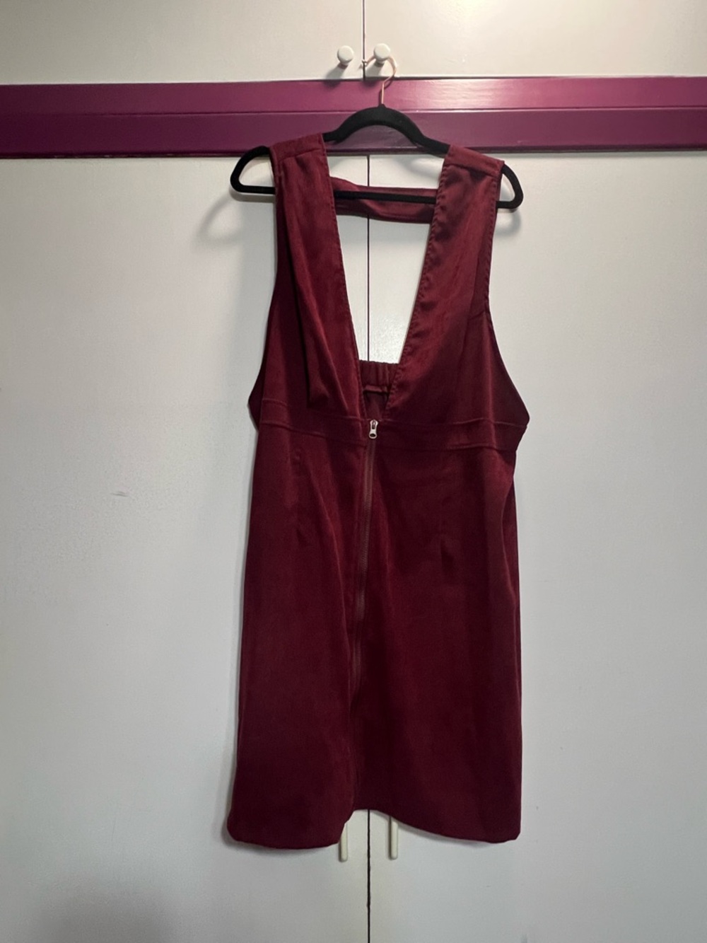 SHEIN Wine Red Deep V Zip Front Mini Dress